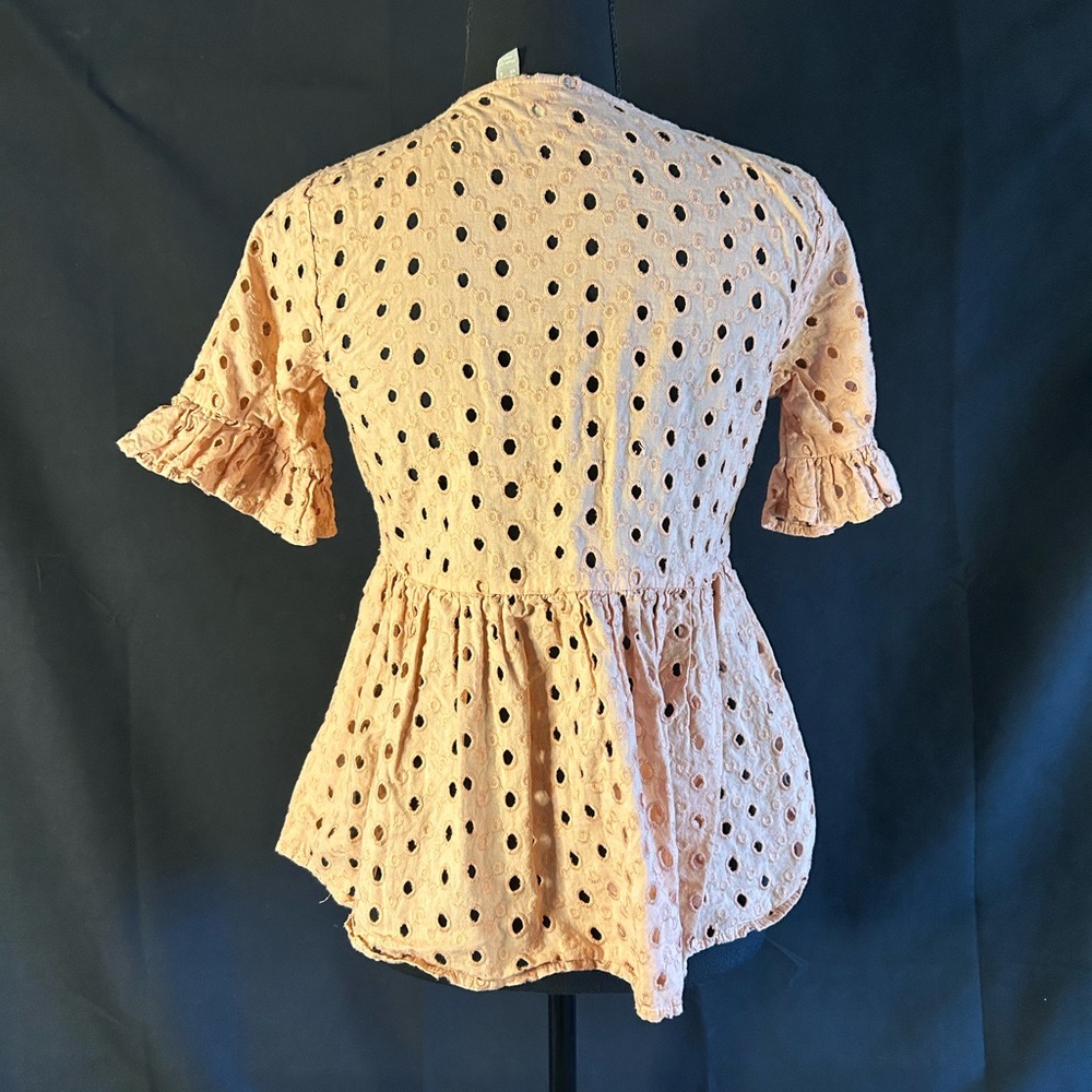 ASOS Peach Eyelet Babydoll Top | Flutter Sleeve Boho | Size 2 - Picture 2 of 4